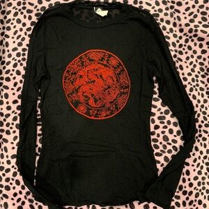 Y2K Black Mesh Red Graphic Long Sleeve